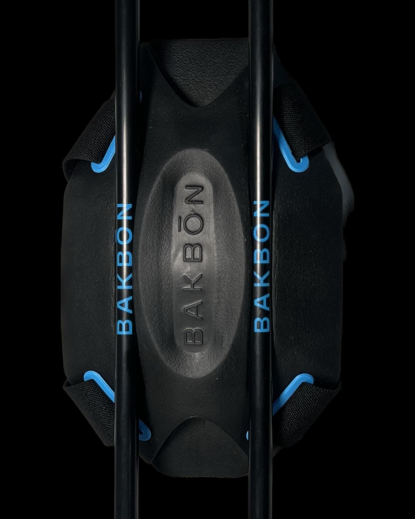 BAKBŌN chassis — center plate with embossed BAKBŌN logo and twin carbon poles